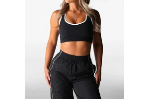 Women Blocking Color U Neck Sleeveless Yoga Vest Female Double Shoulder Strap Gym Top Lady Gather Running Vest