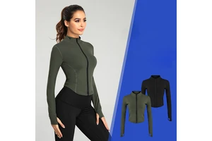 New Cross-Border Stand-Up Collar Slim Sports Running Fitness Clothes Zipper Stretch Tight Long-Sleeved Women Yoga Jacket
