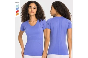 European American Thin Tall Sports Casual T -Shirts Female Running Fitness Round Neck Short Sleeve Yoga Top