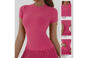 European American Style Lightweight Breathable Plus Size Barely There Quick-Dry Yoga Top Short Sleeve Skinny Fit Women's Front