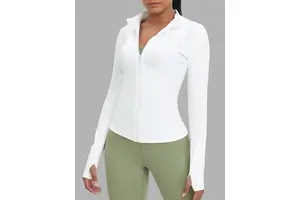 RTS Instock 1Pcs Low MOQ Stand Collar Yoga Jacket Women Solid Zipper Coat With Thumb Hole Quick Dry Sets