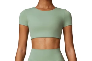 Innovative High-Strength Tight-Fitting Yoga Top Casual Sports Short-Sleeved Brushed Fitness Clothing with Front Logo