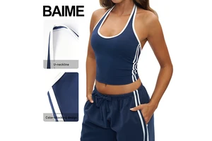 Cross Border Neck Back Yoga Vest with Contrasting Colors and Edging Tight Fitting Yoga Top Outdoor Fitness Sports Bra