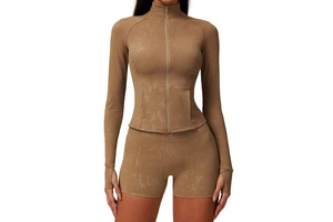 Women Zipper Quick Dry Tight Running Sports Top Breathable Nude Training Fitness Yoga Clothing Long Sleeve Jacket