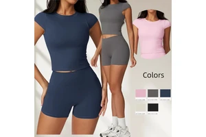 Yoga Crew Neck Quick-drying Short Sleeved Scrunch Butt Sports Fitness T-shirt Tops Casual Running Yoga Clothes