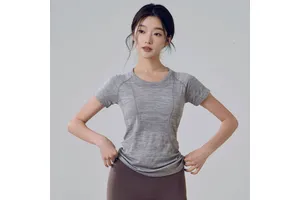 Summer Yoga Nine Quarter Sleeve Tight Stretch for Breathable Pilates Running Quick-drying Solid Sports Top