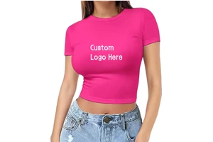 Y2k Style Women's Cotton Silk Crop Top Short Sleeve Slim Fit White Round Neck T Shirt Printed Women's Cropped Tshirt Baby Tees