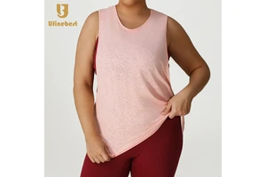 Women's Oversized Sleeveless Casual Sport Top Round-Neck Breathable Yoga Vest for Running Training Front Logo Smock