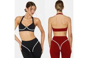 Cross-border Foreign Trade Yoga tank Top Color Block Design Halter Neck Built-in Chest Pad Spandex/Nylon Close-fitting Elastic