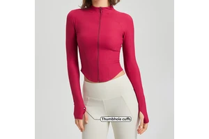 Women Stand CollarShaping Sports Tops Zip Slim Body High Stretchy Thumb Hole Soft Long Sleeve Workout Yoga Jacket