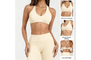 Women's Customizable Halter Neck V-Neck Cross Back High Support Breathable Sweat-Wicking Sports Bra Adjustable Straps Front
