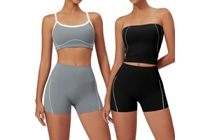 Women's Naked-Feel Tight-Fit Yoga Top Sexy Back and High-Waisted Tummy Control Outdoor Running Shorts Set