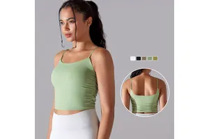 Simple Soild Color Buttery Soft Yoga Crop Top Padded Workout Training Gym Fitness Sleeveless Sports Vest
