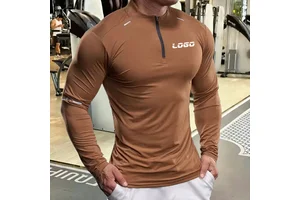 Custom Sports Active Men'S Long Sleeves 1/4 Zip Tops High Elastic Breathable Quick Dry Fitness Workout Plain Gym Running T Shirt