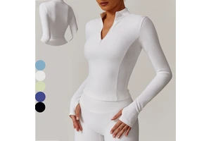 Custom LOGO Half Zipper Womens Slim Fit Long Sleeve Breathable Running Yoga Sport T-shirt