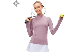 Women's Slim Fit Long Sleeve Yoga Shirt Quarter-zip Stand Collar Thumb Hole Quick Dry Running Top Athletic Workout T-Shirt