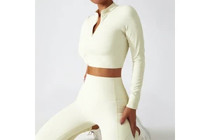 OEM Lightweight High Neck Half Zip Yoga Crop Tops Slim Fit Long Sleeve Workout Shirts for Women