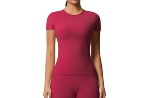 Women's Solid Brushed Sports Running Top Short Sleeved Fitness Yoga T-Shirt Tight Fitting & Plus Size Wholesale Yoga Shirts
