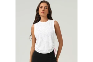 Breathable Yoga Sports Vest Women's Summer Loose Crew Neck Sleeveless Running Fitness Tank Tops Drawstring Jacquard Yoga Tops