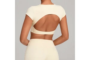 Custom Women's T-shirts Round Neck Short Sleeves Back Hollow Breathable Suitable for Summer Slim Fitness Gym Yoga T-Shirts