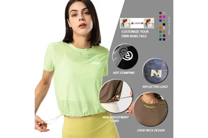Women's Short Sleeve T-Shirt Newest Round Neck Design with Rear Split Line Print Breathable Quick Drying Fitness Yoga Tops