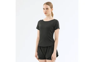 Wholesale Custom Logo Mesh Patchwork Yoga T-Shirt Women Sexy Asymmetrical Sport Top Gym Wear OEM ODM One-stop Supply