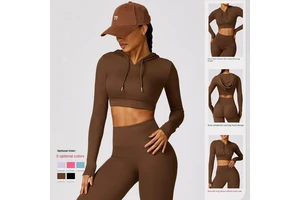 2024 New Design Wholesale Women Workout Top Hooded Quick Drying Long Sleeved Yoga Suit Custom Logo High Quality Sports Running