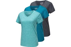 3 Pack Women's Short Sleeve T-shirt V-neck Marathon Event Quick Dry Athletic t Shirt Running Workout Yoga Top Tee Shirts