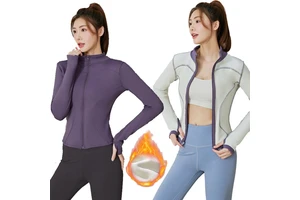 New Winter Long Sleeved Running Fitness Plush Yoga Suit Top Women's Thick Sports Jacket