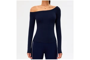 Women's Off-shoulder Yoga Sports Top Slim-fit Breathable Quick-drying for Nine Quarter Sleeve for Fitness Outerwear