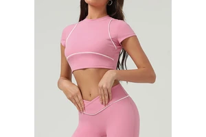 Wholesale Breathable Spandex/nylon Sports Top Short Sleeve Running&Yoga Top Vest