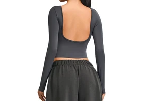 HEALY Fashionable Women's Yoga Top Quick Dry Backless Long Sleeve Breathable Yoga Shirt Athletic Top for Yoga Workouts