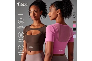 Custom logo Women's Sports Yoga Top Mesh Back Short Sleeve Workout TShirt Breathable Athletic Tops for Pilates Gym Oem Wholesale