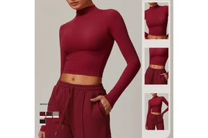 Wholesale Womens Custom Long Sleeve Shirt Moisture Wicking Workout Top High Neck Yoga Clothes for Running Gym