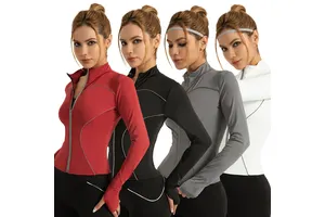 Custom Logo Women Training Zipper Quick-drying Sweat-Wicking Spandex/Polyester Sports Wear Long Sleeve Jacket Tight Yoga Top