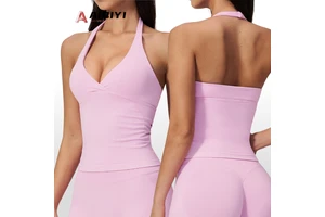 2557 Seamless V-Neck Solid Slim-Fit Tank Top Enhances Back ShapeQuick-Drying Running Fitness Women's Yoga Tops