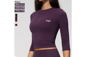 New Arrival Slim Fit Yoga Crop Top Women Three Quarter Sleeve Quick Dry Athletic Shirt for Workout & Outdoor Sports