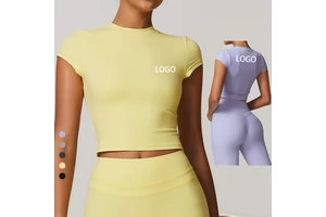 Women's High Neck Short-sleeved Tight Sports Tops T-shirt Workout Wear for Yoga Gym Running Crop Tops T-shirts for Women Clothes