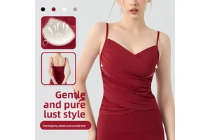 Retro Elegant Solid-color Breathable High Support Yoga Vest Women's Summer Tight V-neck Bra-padded Outerwear Camisole