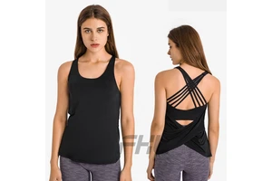 Custom Workout Tank Tops Women Gym Athletic Sleeveless Loose Running Tops Sport Vest with Bra Inside Two Piece in One