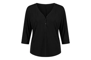 Customized Black V Neck Henley Top Long Sleeve Slim Fit Ribbed Tee Streetwear Women High Quality Personalized Logo Print T-shirt
