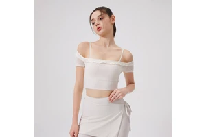 Wind Lace Mesh Yarn Yoga Clothes Short Sleeve With Breast Pad Women's Running Quick Dry Sports Bra One Body Cup Yoga Top