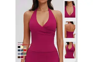 JY V-neck Halter Yoga Vest for Women, Brushed Sweat-Wicking Sport Tank Top, Beautiful Back Workout Top for Running Gym Fitness