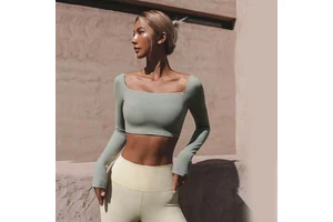 Sexy square Neck High Waist Yoga tank Top Long Sleeve Sports Fitness tank Women Sports Top