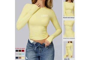 High-Intensity Fitness Breathable Wrinkle-Resistant Spandex/Nylon Solid Drawstring High-Waisted Long-Sleeved Tops Yoga Leggings