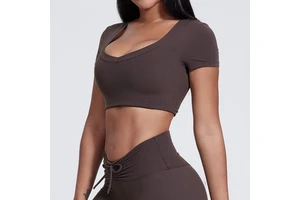 Women Short Sleeve Yoga Crop Top | V-Neck Casual Workout T-Shirt | Cute Basic Activewear Tee