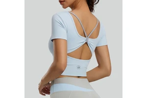 Women's Yoga Short-Sleeved Top with Chest Pads Shockproof Four-Way Stretch Breathable Autumn Wear Gym Clothes Women