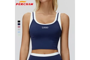 Custom Wholesale Colorful Contrast Moisture Wicking Running Yoga Crop Tops Bra Breathable Double Layer Workout Sports Tank Top