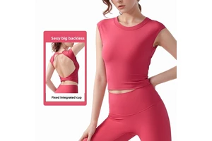Backless Yoga Vest Integrated Fixed Cup Chest Pad Quick Dry Spandex/Nylon Sports Underwear Fitness Tank Top Sleeveless