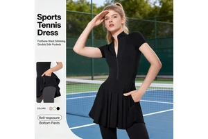 High Elasticity Loose Fitted Quick-drying Seamless Stand-up Collar Top Tennis Skirt Golf Yoga Sportswear Outdoor Anti-slip